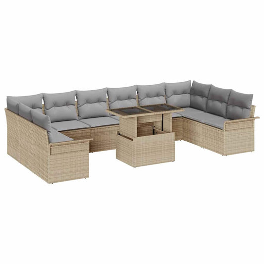Set Divano da Giardino 11 pcs Beige Rattan in Polipropilene