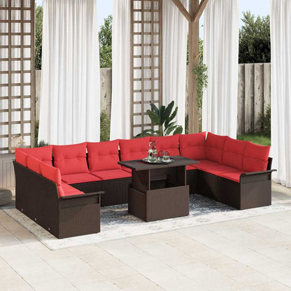 Set Divano da Giardino 11 pcs Marrone Rattan in Polipropilene | homemem39
