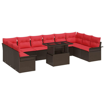 Set Divano da Giardino 11 pcs Marrone Rattan in Polipropilene | homemem39