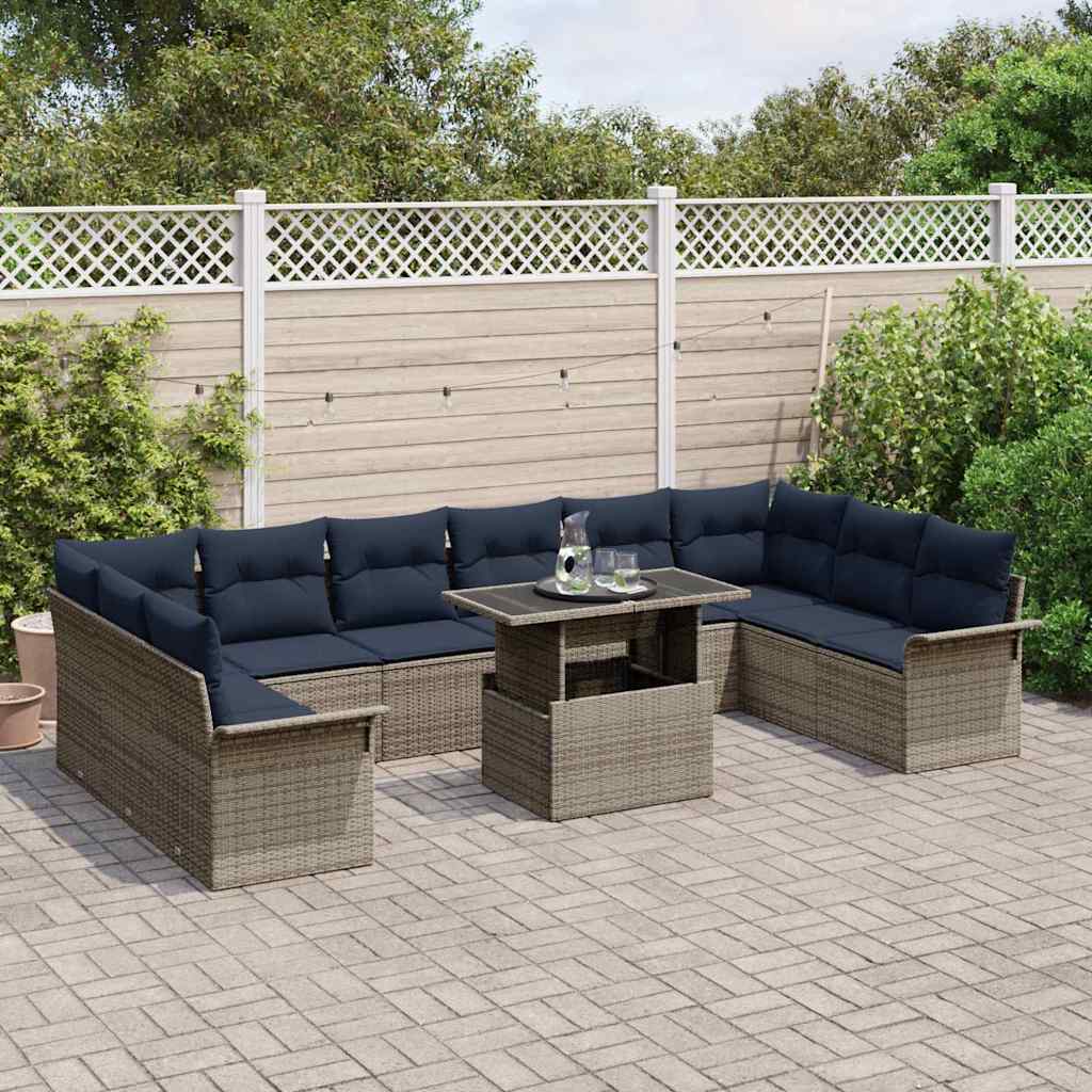 Set Divano da Giardino 11 pcs Grigio Rattan in Polipropilene | homemem39