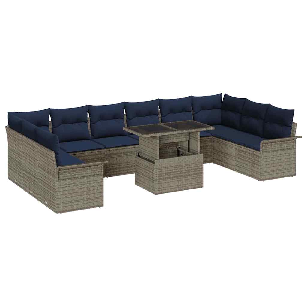 Set Divano da Giardino 11 pcs Grigio Rattan in Polipropilene | homemem39