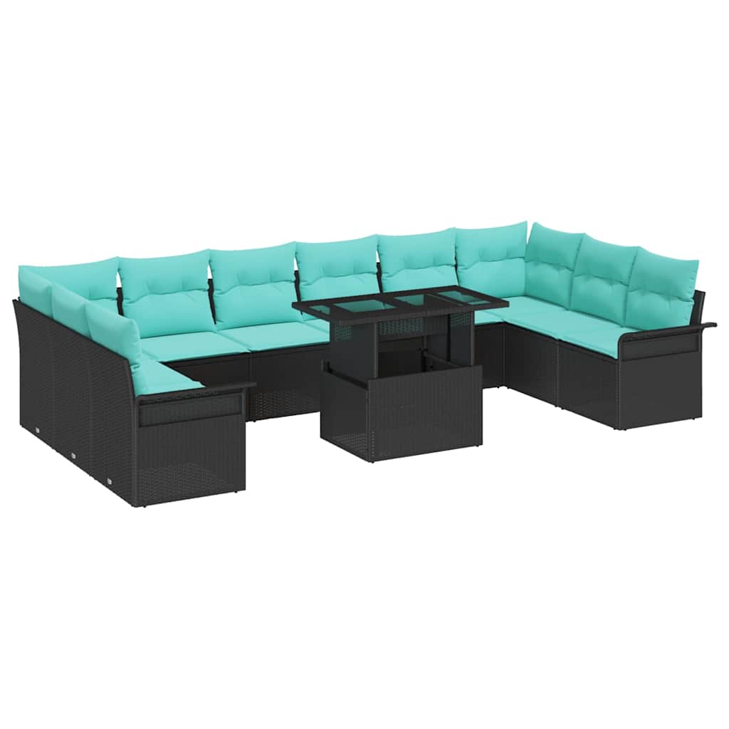Set Divano da Giardino 11 pcs Nero Rattan in Polipropilene | homemem39