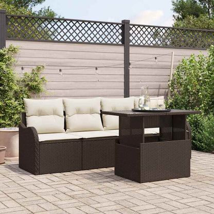 Set Divano da Giardino 5 pcs Marrone Rattan in Polipropilene | homemem39
