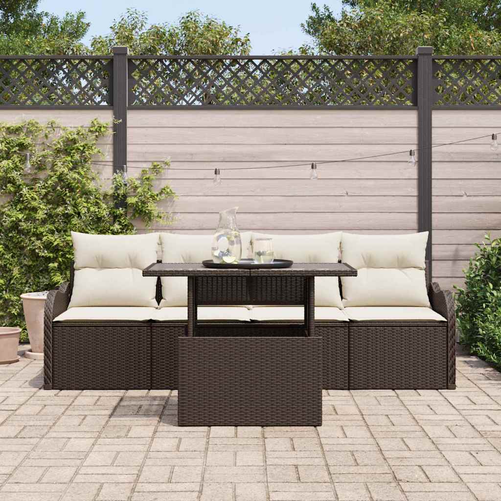 Set Divano da Giardino 5 pcs Marrone Rattan in Polipropilene | homemem39