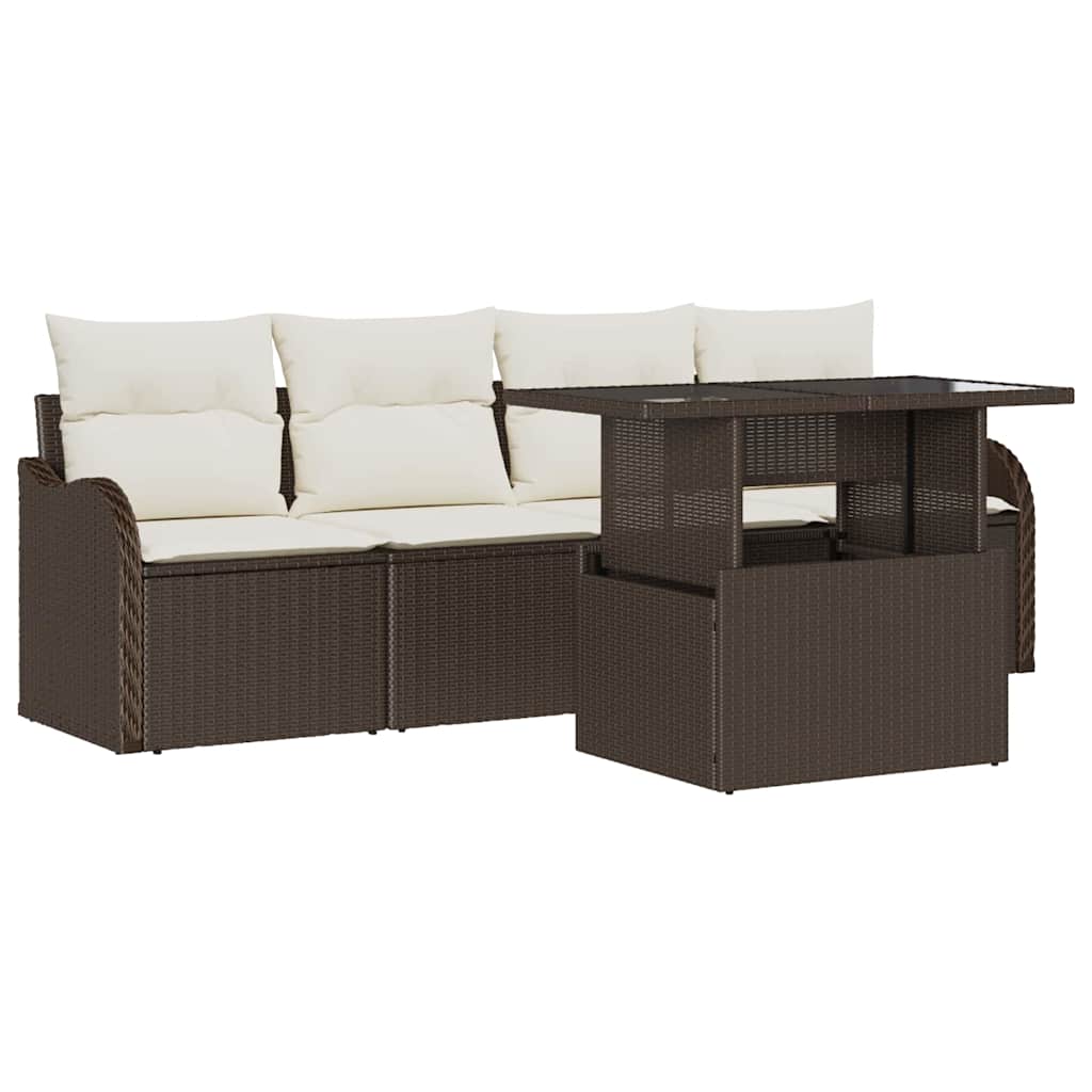 Set Divano da Giardino 5 pcs Marrone Rattan in Polipropilene | homemem39