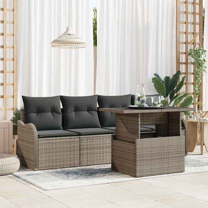 Set Divano da Giardino 5 pcs Grigio Rattan in Polipropilene | homemem39
