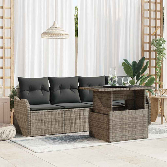 Set Divano da Giardino 5 pcs Grigio Rattan in Polipropilene