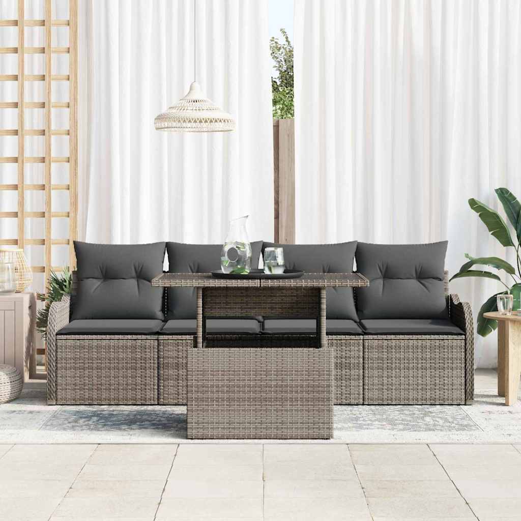 Set Divano da Giardino 5 pcs Grigio Rattan in Polipropilene | homemem39
