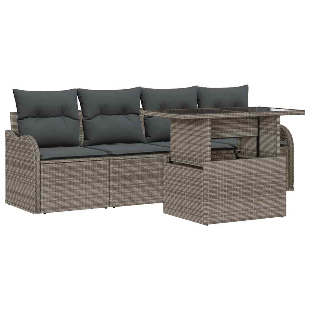 Set Divano da Giardino 5 pcs Grigio Rattan in Polipropilene | homemem39