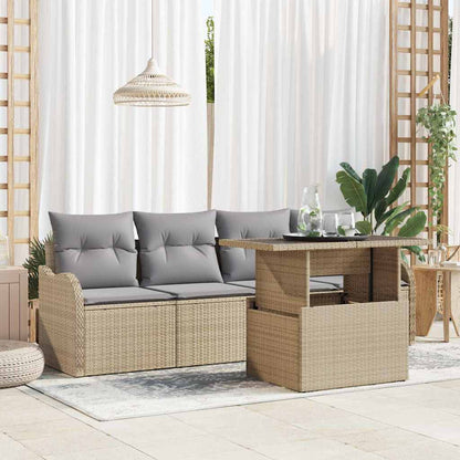 Set Divano da Giardino 5 pcs Beige Rattan in Polipropilene | homemem39