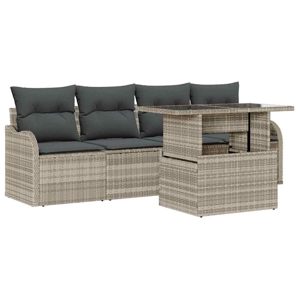Set Divano da Giardino con cuscino 5 pcs Grigio chiaro | homemem39