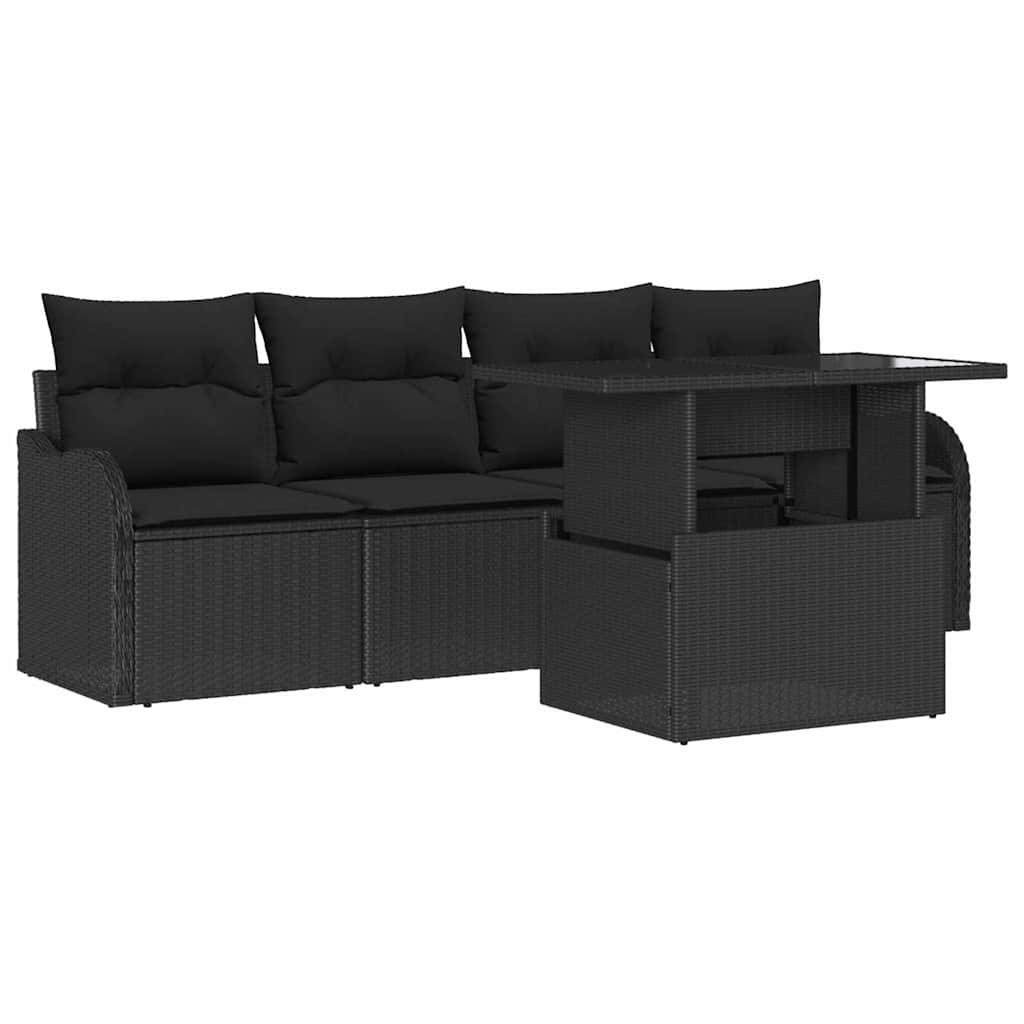 Set Divano da Giardino 5 pcs Nero Rattan in Polipropilene | homemem39