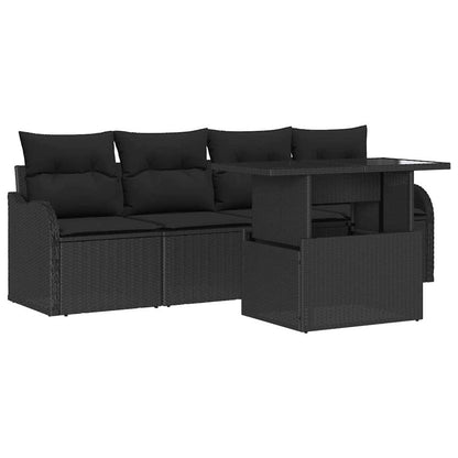 Set Divano da Giardino 5 pcs Nero Rattan in Polipropilene | homemem39