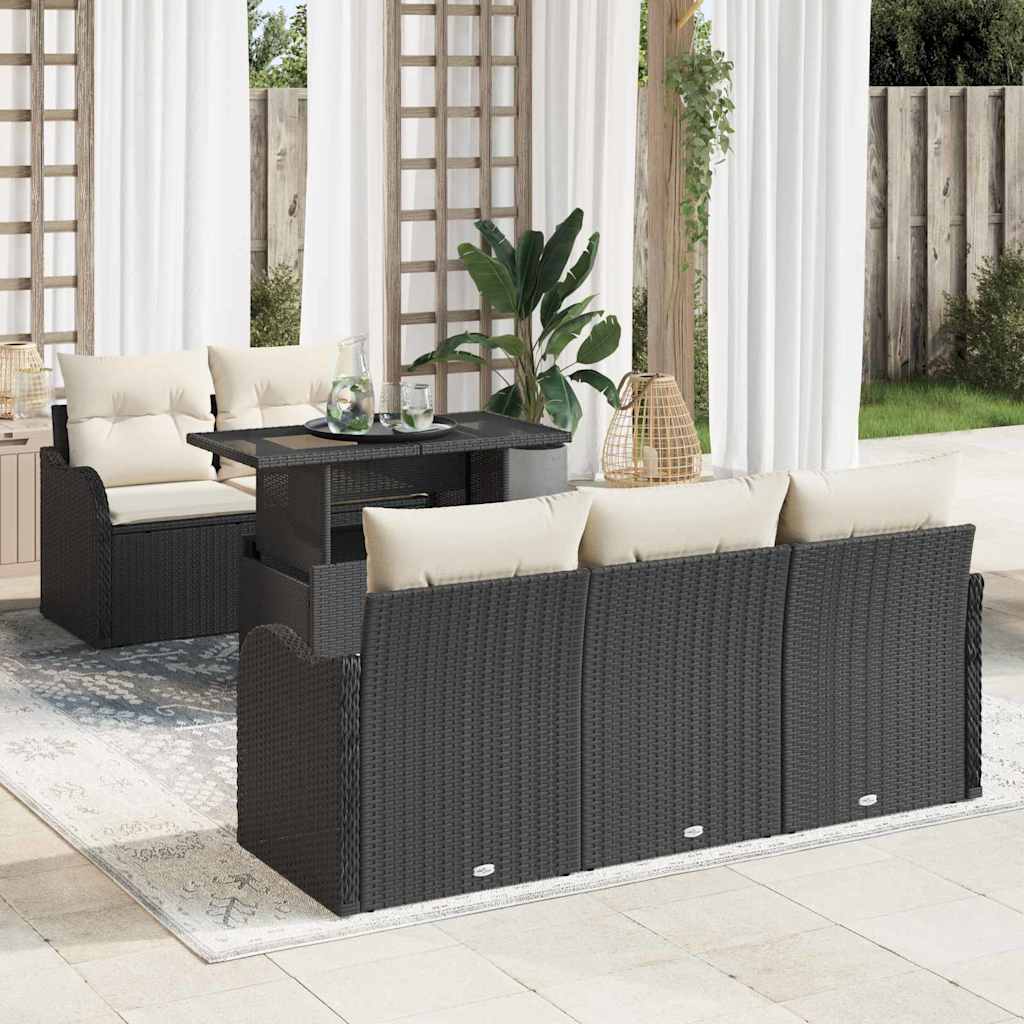 Set Divano da Giardino 6 pcs Nero Rattan in Polipropilene