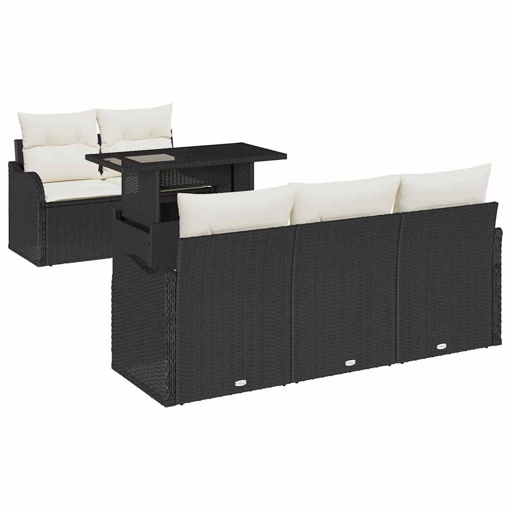 Set Divano da Giardino 6 pcs Nero Rattan in Polipropilene