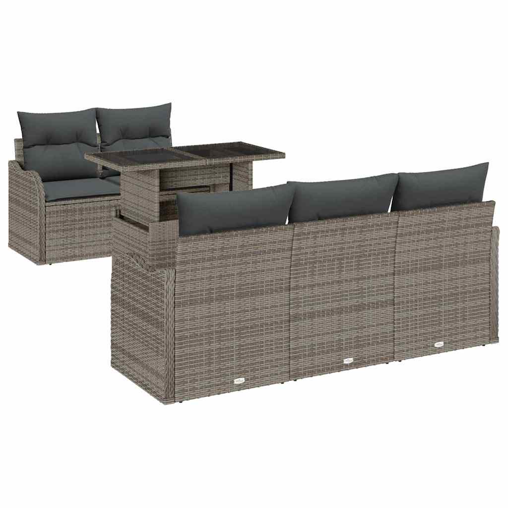 Set Divano da Giardino 6 pcs Grigio Rattan in Polipropilene | homemem39