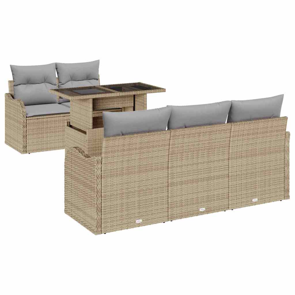 Set Divano da Giardino 6 pcs Beige Rattan in Polipropilene