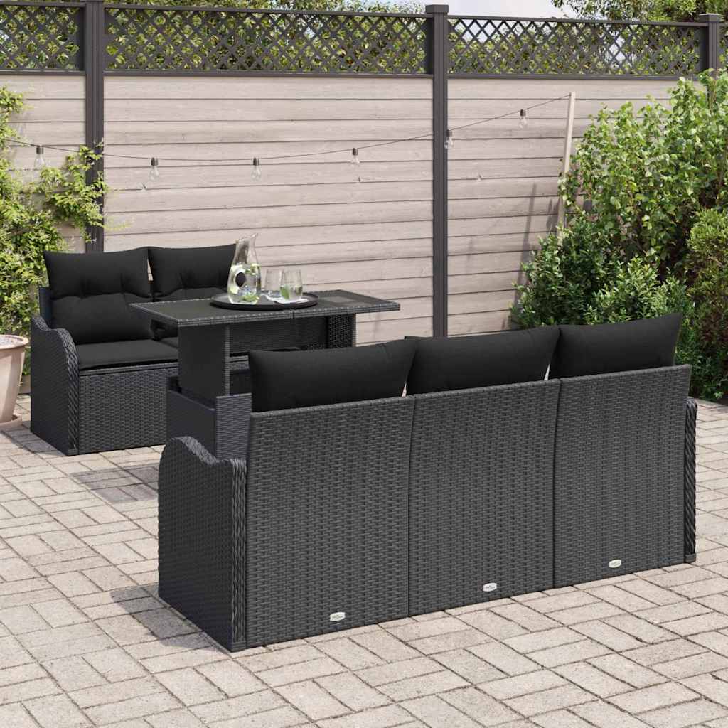 Set Divano da Giardino 6 pcs Nero Rattan in Polipropilene | homemem39