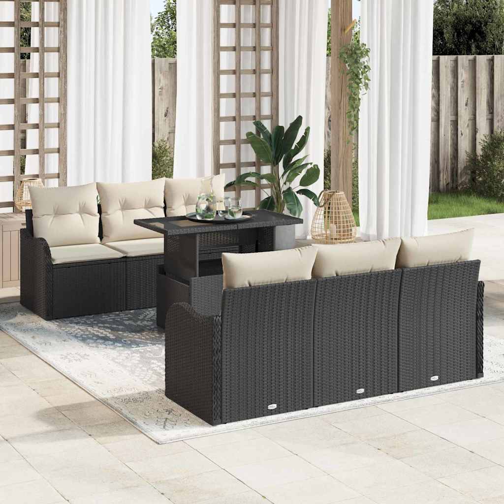 Set Divano da Giardino 7 pcs Nero Rattan in Polipropilene | homemem39