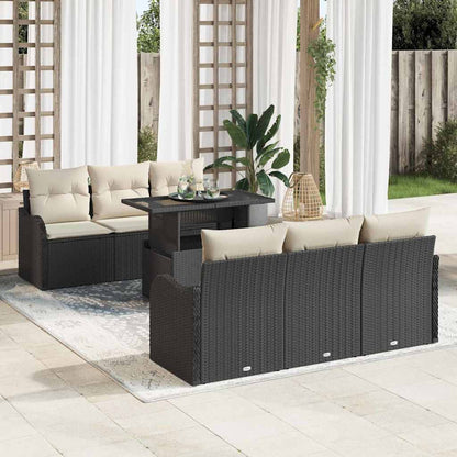 Set Divano da Giardino 7 pcs Nero Rattan in Polipropilene | homemem39