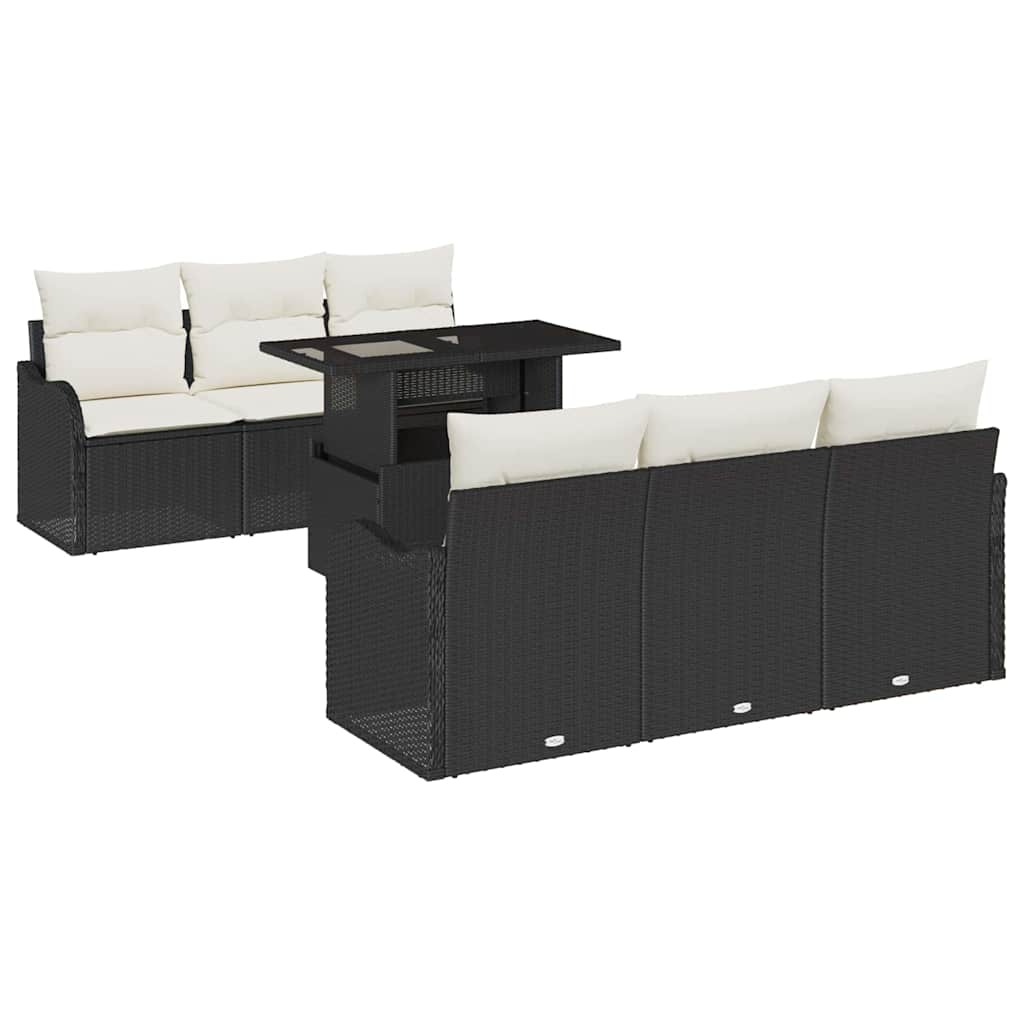 Set Divano da Giardino 7 pcs Nero Rattan in Polipropilene | homemem39