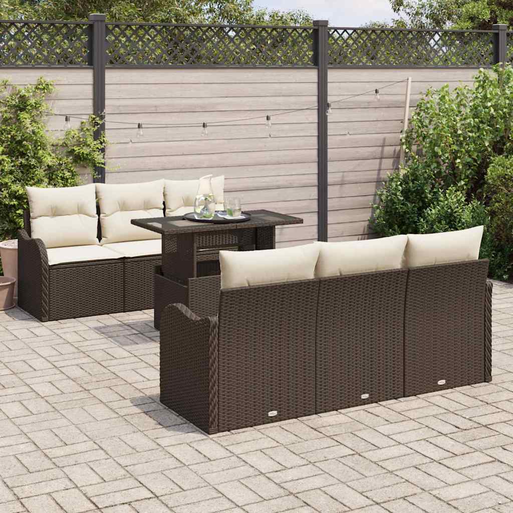 Set Divano da Giardino 7 pcs Marrone Rattan in Polipropilene | homemem39