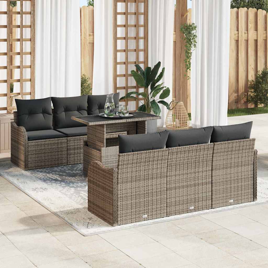 Set Divano da Giardino 7 pcs Grigio Rattan in Polipropilene | homemem39
