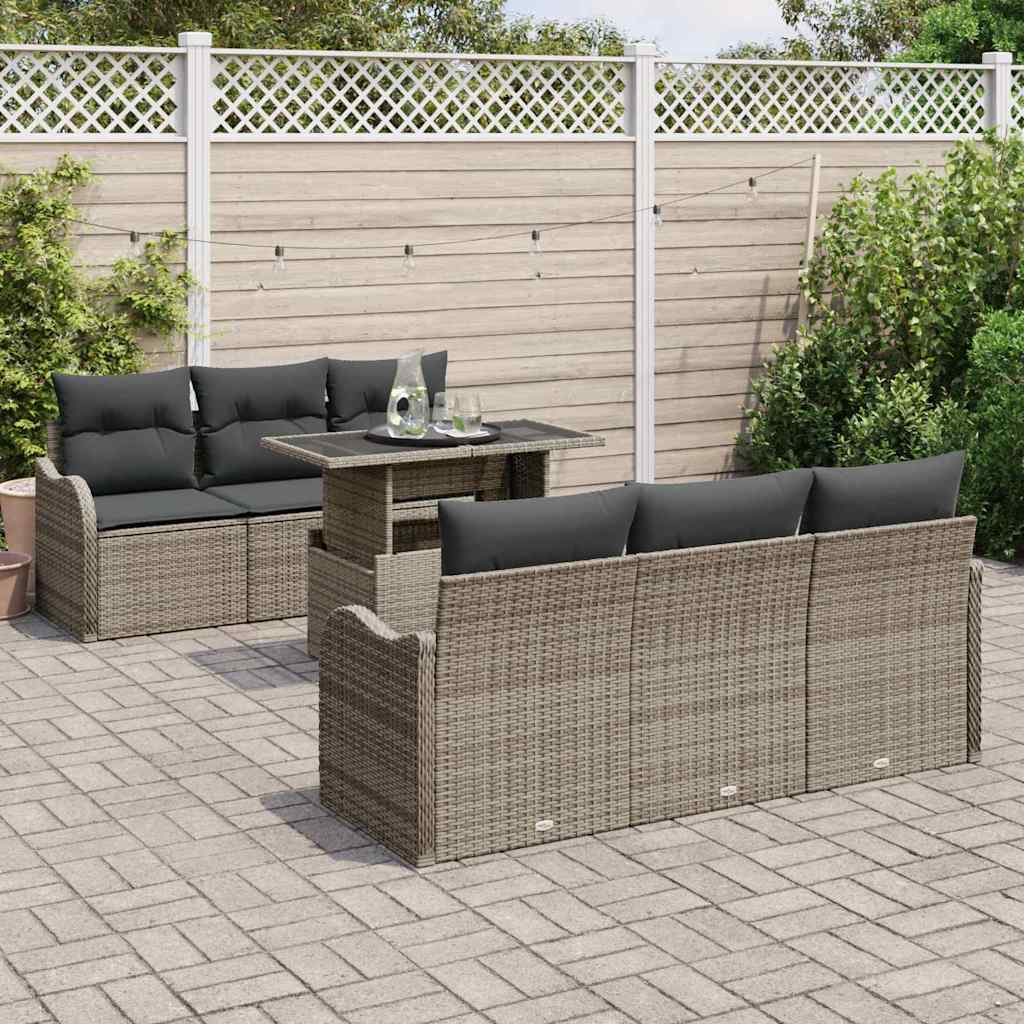 Set Divano da Giardino 7 pcs Grigio Rattan in Polipropilene | homemem39