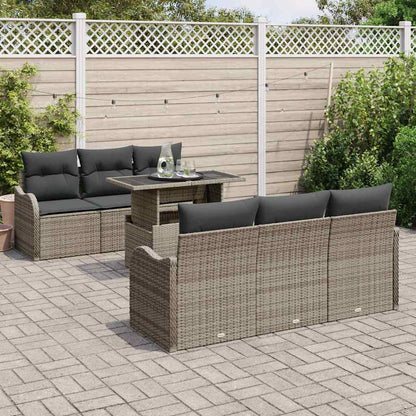 Set Divano da Giardino 7 pcs Grigio Rattan in Polipropilene | homemem39