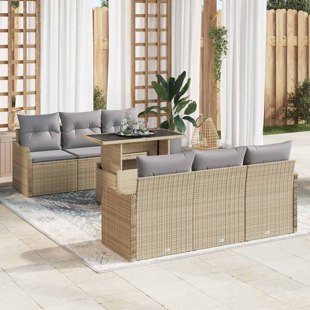 Set Divano da Giardino 7 pcs Beige Rattan in Polipropilene | homemem39