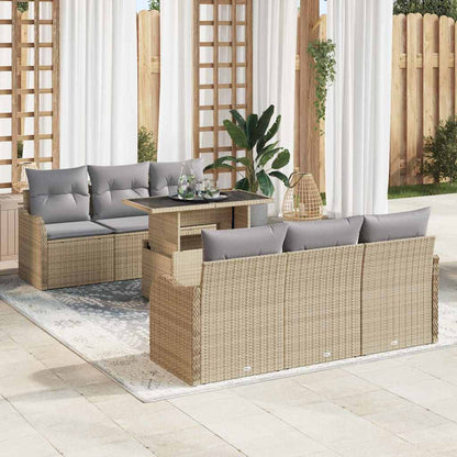 Set Divano da Giardino 7 pcs Beige Rattan in Polipropilene | homemem39