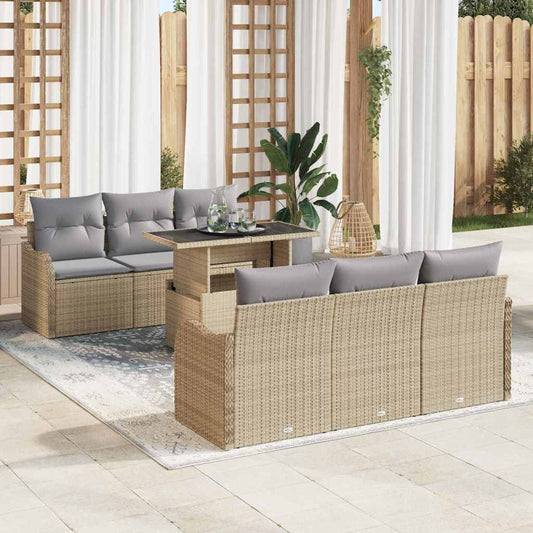 Set Divano da Giardino 7 pcs Beige Rattan in Polipropilene