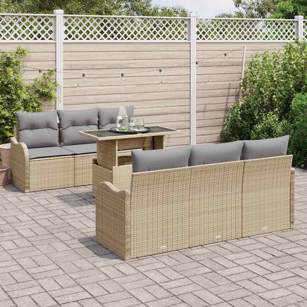 Set Divano da Giardino 7 pcs Beige Rattan in Polipropilene | homemem39
