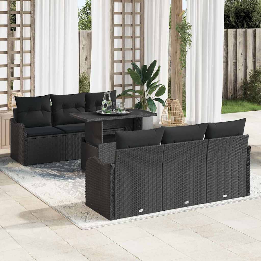 Set Divano da Giardino 7 pcs Nero Rattan in Polipropilene | homemem39