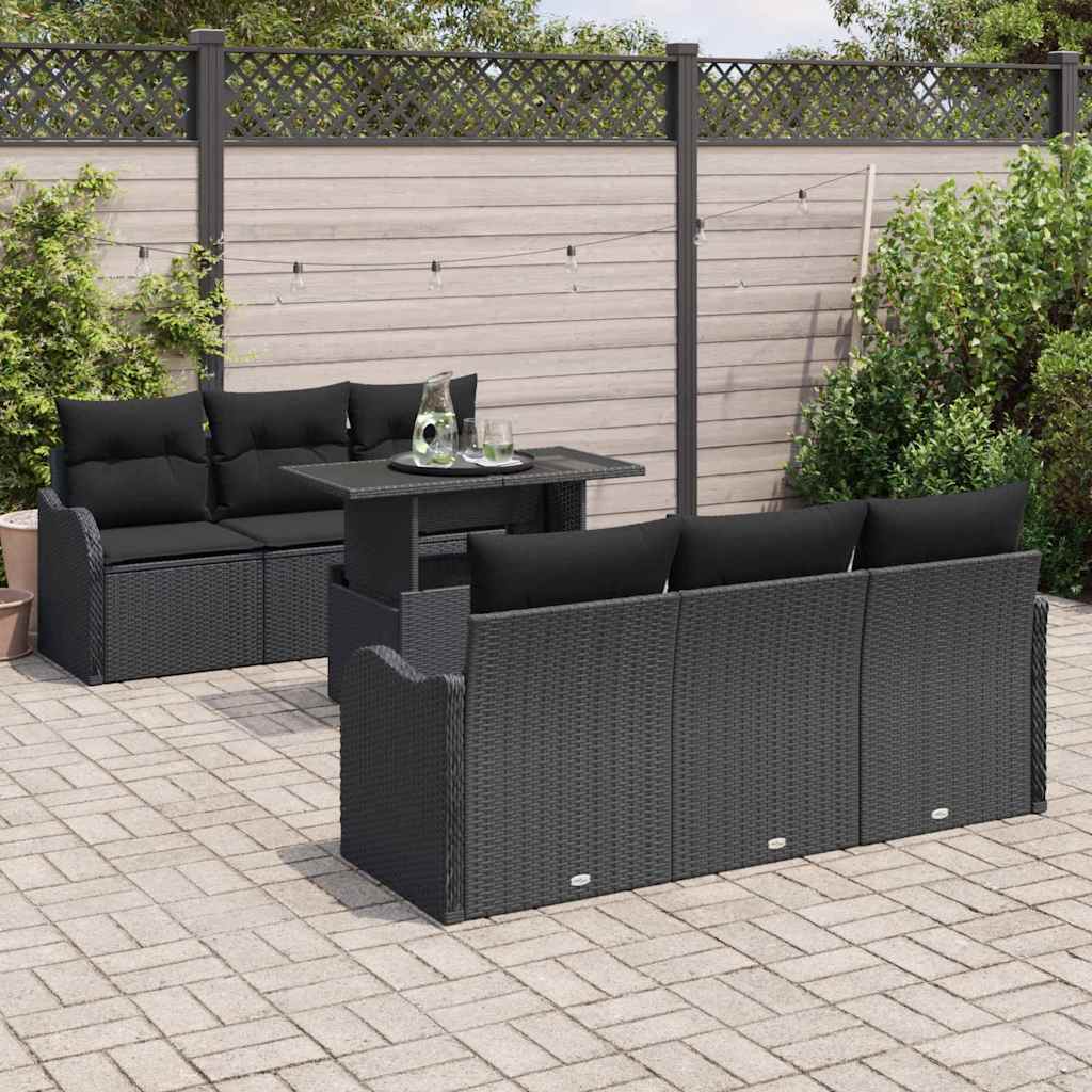 Set Divano da Giardino 7 pcs Nero Rattan in Polipropilene | homemem39