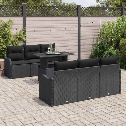 Set Divano da Giardino 7 pcs Nero Rattan in Polipropilene | homemem39