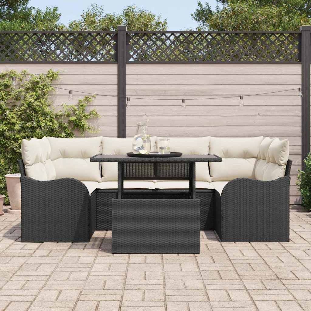Set Divano da Giardino 7 pcs Nero Rattan in Polipropilene | homemem39