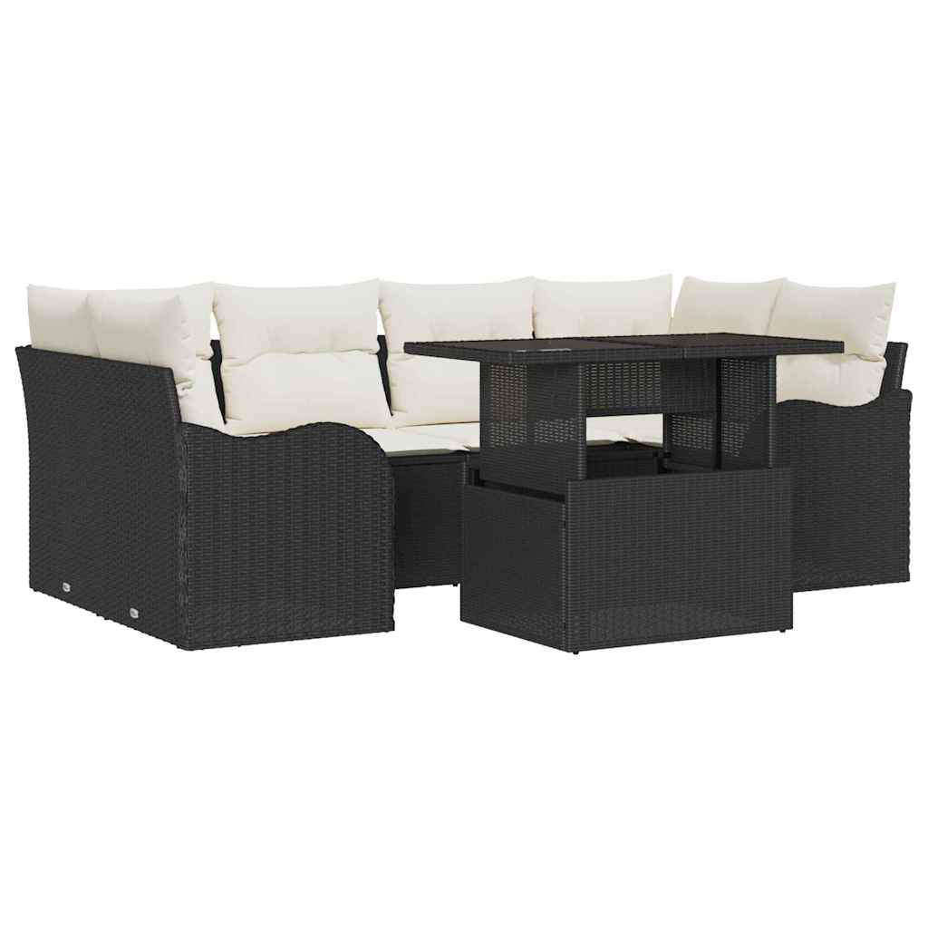 Set Divano da Giardino 7 pcs Nero Rattan in Polipropilene | homemem39