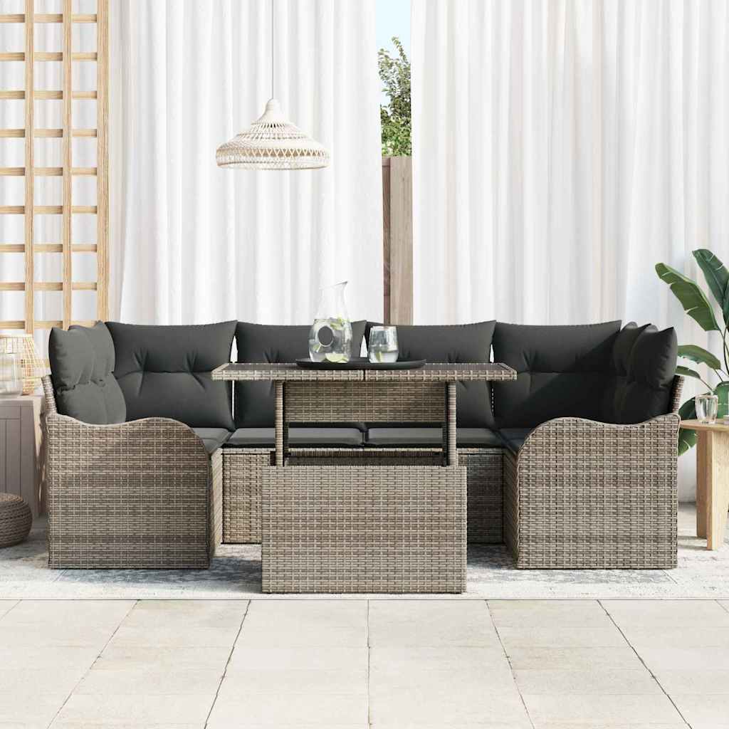 Set Divano da Giardino 7 pcs Grigio Rattan in Polipropilene | homemem39