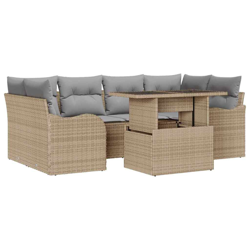 Set Divano da Giardino 7 pcs Beige Rattan in Polipropilene