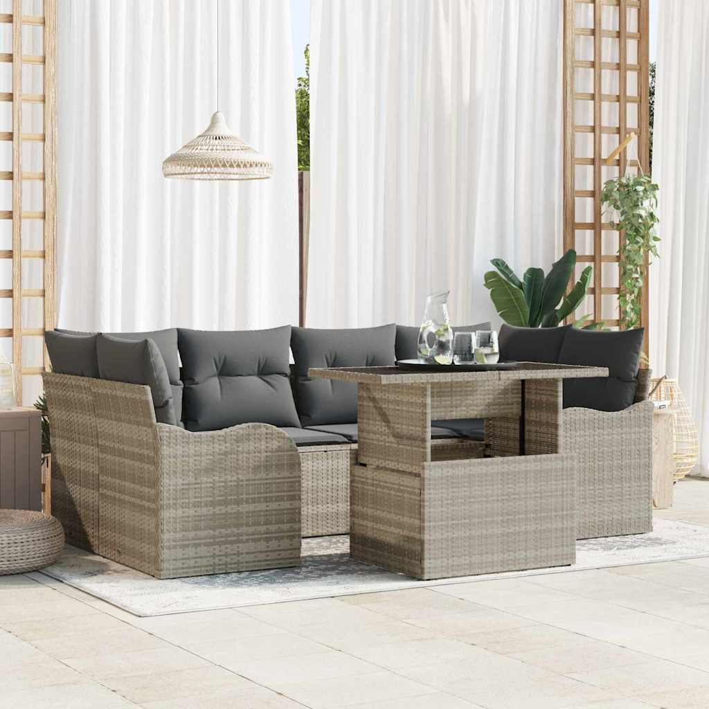 Set Divano da Giardino con cuscino 7 pcs Grigio chiaro