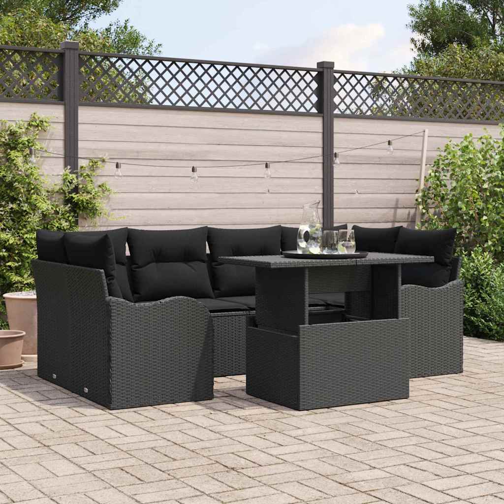 Set Divano da Giardino 7 pcs Nero Rattan in Polipropilene | homemem39