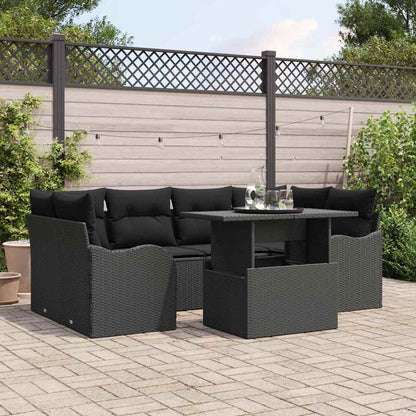 Set Divano da Giardino 7 pcs Nero Rattan in Polipropilene | homemem39