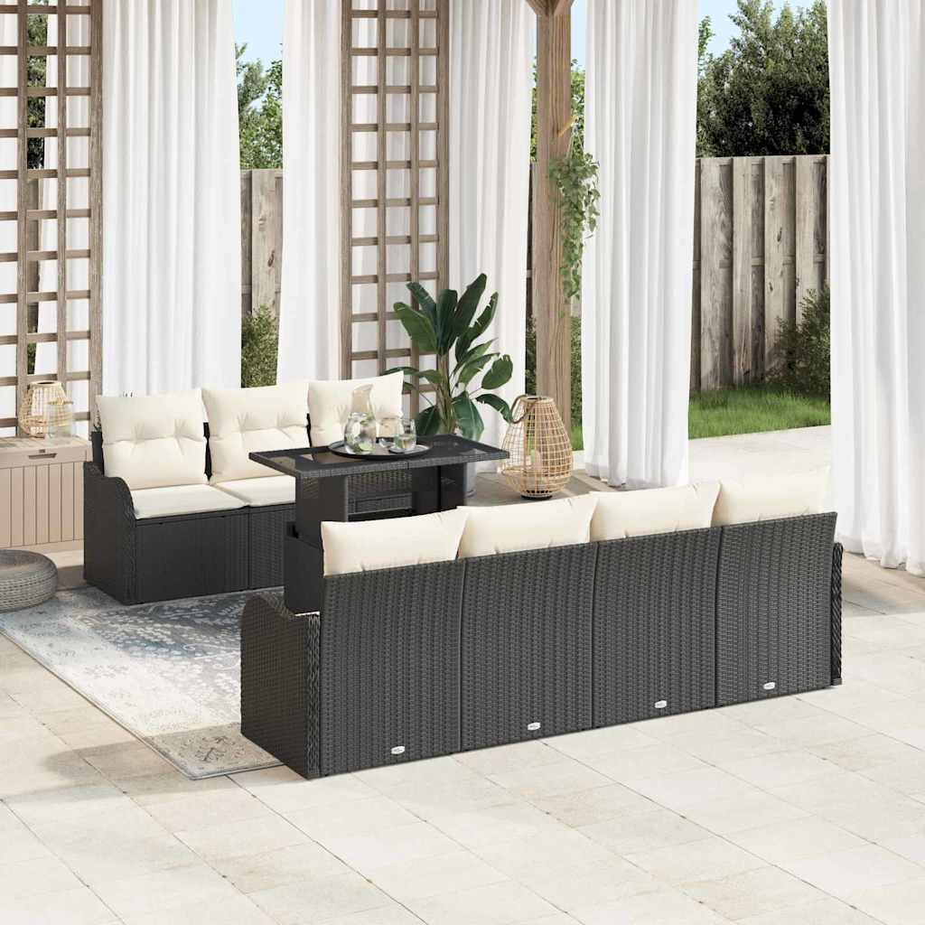 Set Divano da Giardino 8 pcs Nero Rattan in Polipropilene | homemem39