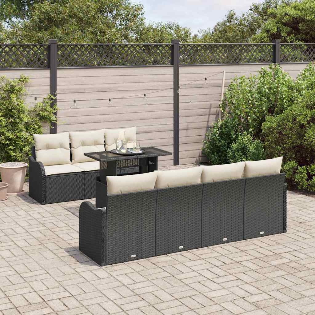 Set Divano da Giardino 8 pcs Nero Rattan in Polipropilene | homemem39