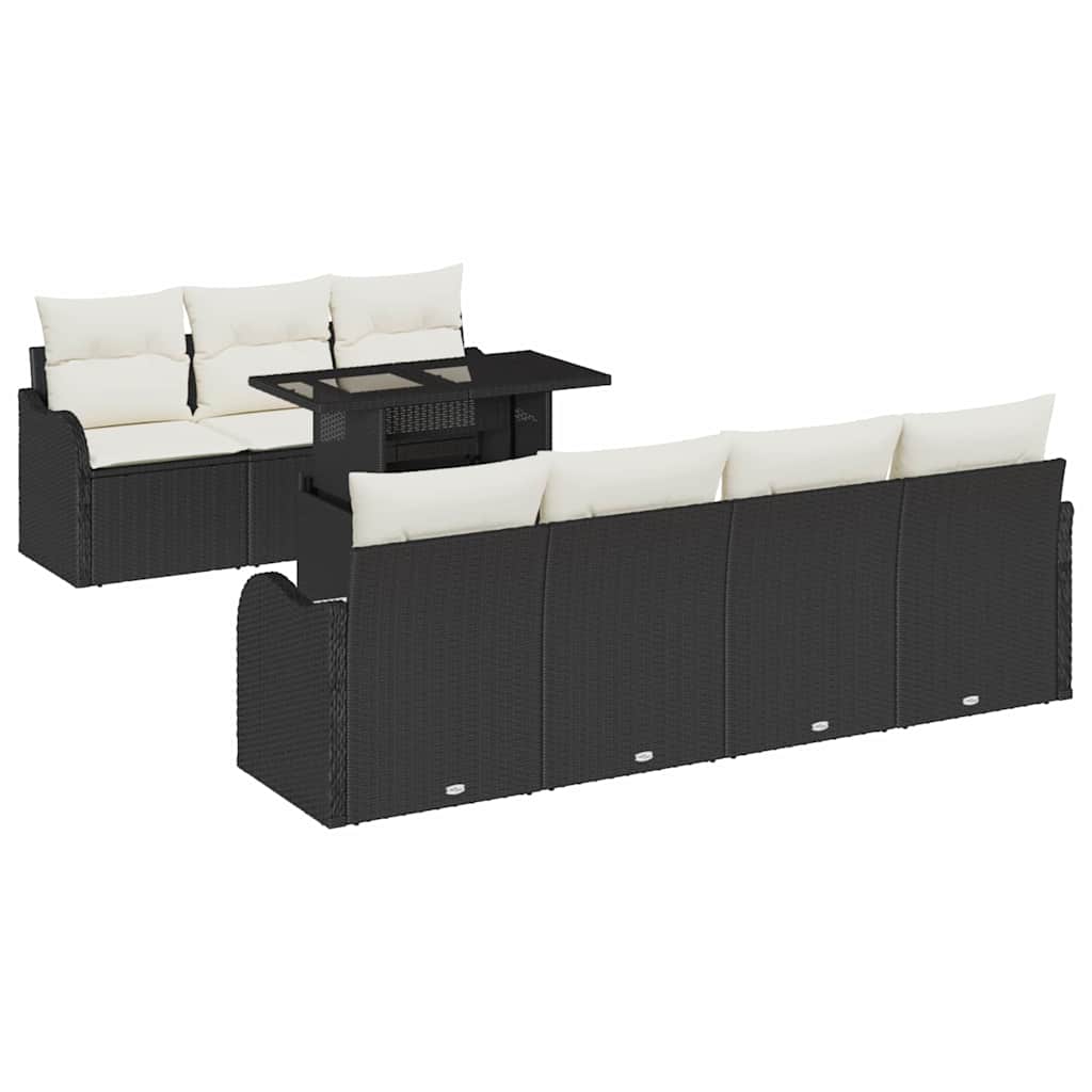 Set Divano da Giardino 8 pcs Nero Rattan in Polipropilene | homemem39