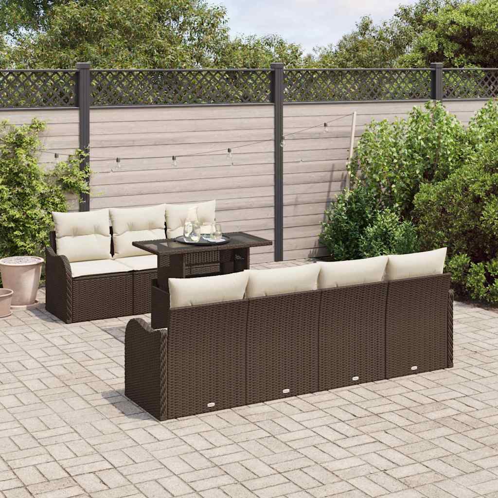 Set Divano da Giardino 8 pcs Marrone Rattan in Polipropilene | homemem39