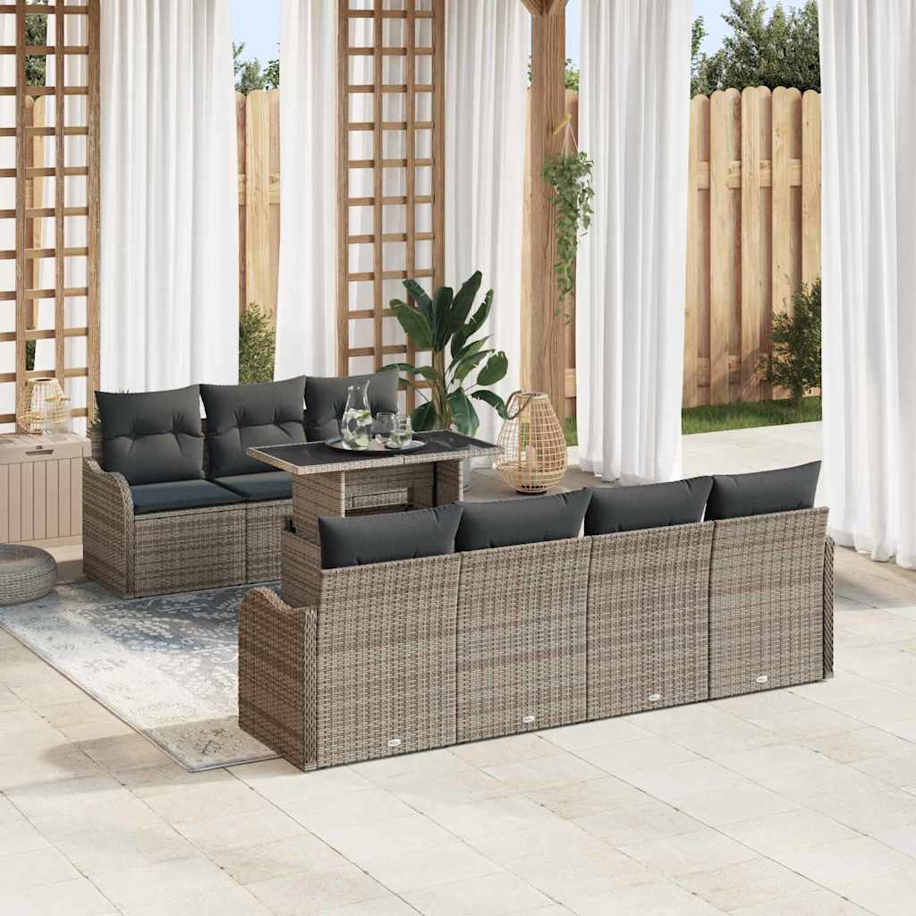Set Divano da Giardino 8 pcs Grigio Rattan in Polipropilene | homemem39