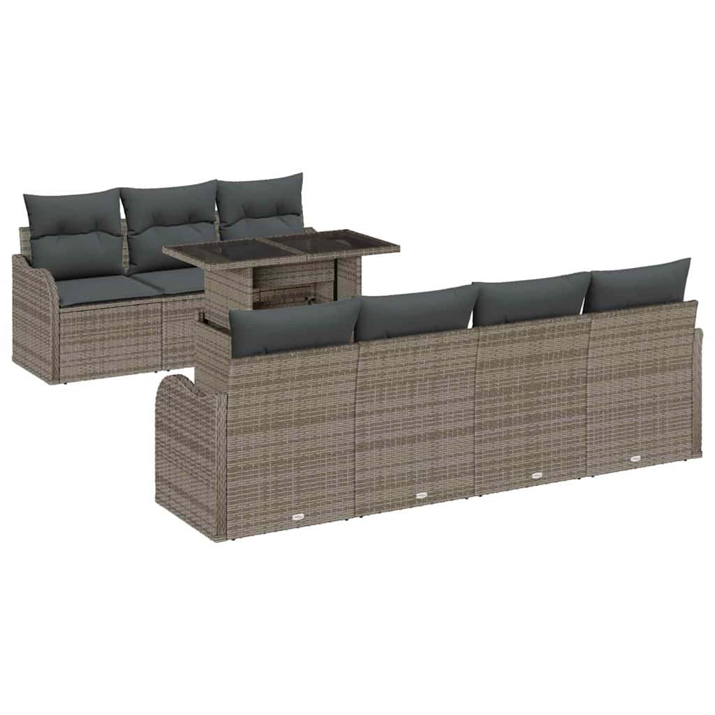 Set Divano da Giardino 8 pcs Grigio Rattan in Polipropilene | homemem39