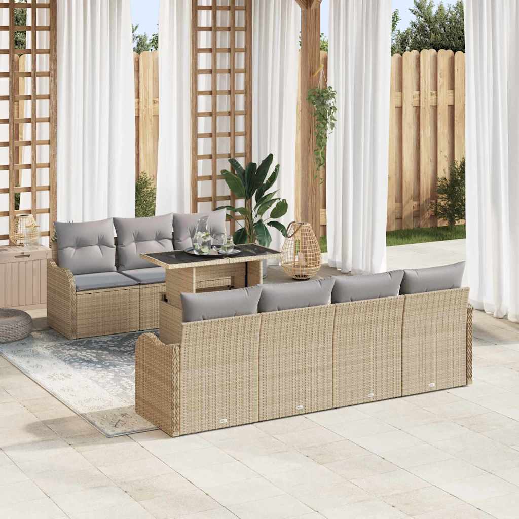 Set Divano da Giardino 8 pcs Beige Rattan in Polipropilene | homemem39